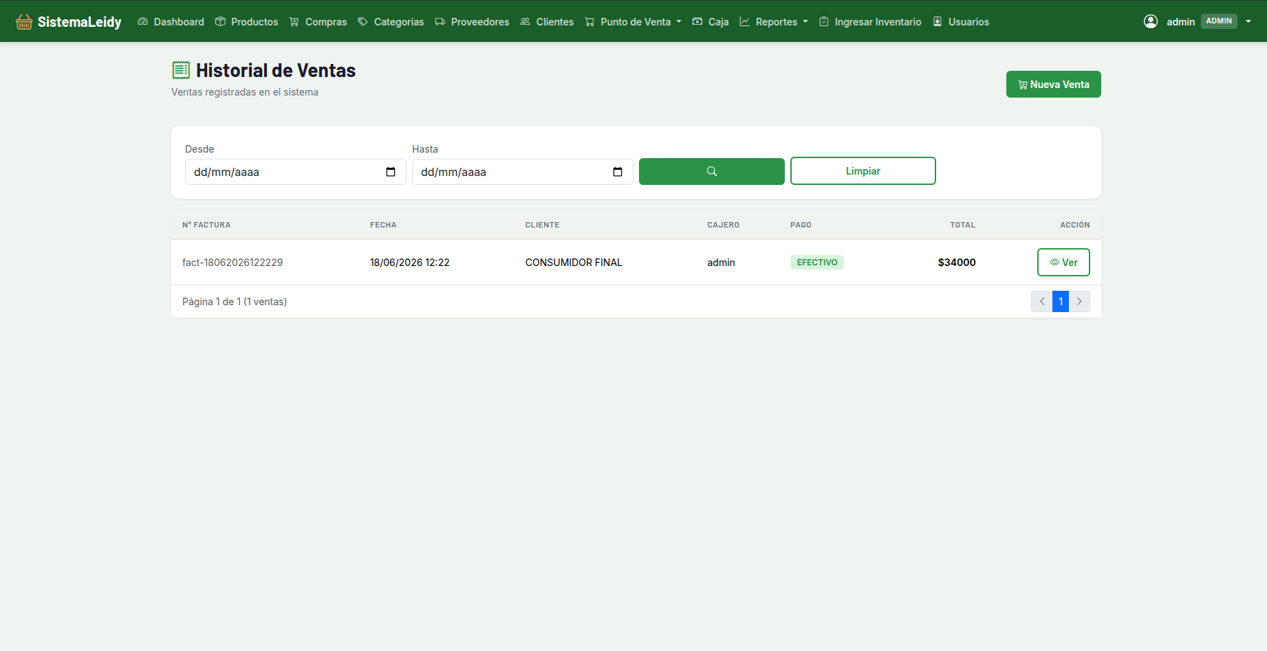 Historial de Ventas